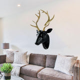 Maxbell 3D Deer Head Statue Wall Mount Animal Figurines Home Office Decor Black Gold