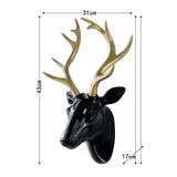 Maxbell 3D Deer Head Statue Wall Mount Animal Figurines Home Office Decor Black Gold