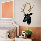 Maxbell 3D Deer Head Statue Wall Mount Animal Figurines Home Office Decor Black Gold