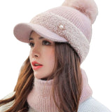 Maxbell Warm Beanie Hat Scarf Set Skull Caps Knit Slouchy Snow Ski Cycling  Pink