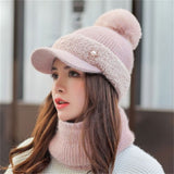 Maxbell Warm Beanie Hat Scarf Set Skull Caps Knit Slouchy Snow Ski Cycling  Pink