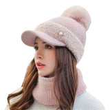 Maxbell Warm Beanie Hat Scarf Set Skull Caps Knit Slouchy Snow Ski Cycling  Pink