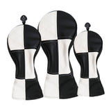 Maxbell 3Pieces Golf Wood Headcover Driver Hybrid Fairway Head Covers Guard Sleeve Black White