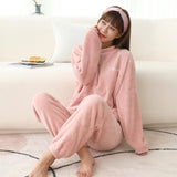 Maxbell Women Winter Pajama Set Fleece Pajamas Flannel Loungewear Nightwear Pink