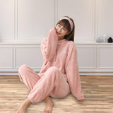 Maxbell Women Winter Pajama Set Fleece Pajamas Flannel Loungewear Nightwear Pink