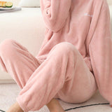 Maxbell Women Winter Pajama Set Fleece Pajamas Flannel Loungewear Nightwear Pink