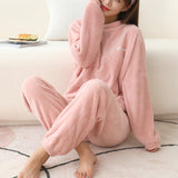 Maxbell Women Winter Pajama Set Fleece Pajamas Flannel Loungewear Nightwear Pink