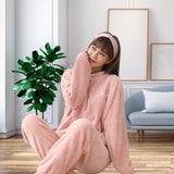 Maxbell Women Winter Pajama Set Fleece Pajamas Flannel Loungewear Nightwear Pink