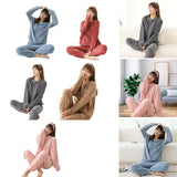 Maxbell Women Winter Pajama Set Fleece Pajamas Flannel Loungewear Nightwear Pink