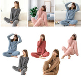 Maxbell Women Winter Pajama Set Fleece Pajamas Flannel Loungewear Nightwear Pink