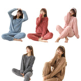 Maxbell Women Winter Pajama Set Fleece Pajamas Flannel Loungewear Nightwear Pink