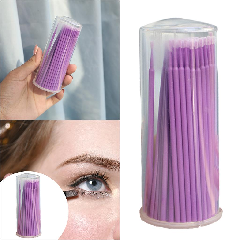 Maxbell 100PCS Eyelash Cotton Swab Disposable for Eye Makeup 96x1.9mm Head Purple