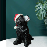 Maxbell Resin Christmas Hat Dog Statue Crafts Cute Decorations Figurine for Garden 3.35x4.53inch