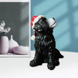 Maxbell Resin Christmas Hat Dog Statue Crafts Cute Decorations Figurine for Garden 3.35x4.53inch