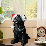 Maxbell Resin Christmas Hat Dog Statue Crafts Cute Decorations Figurine for Garden 3.35x4.53inch