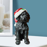 Maxbell Resin Christmas Hat Dog Statue Crafts Cute Decorations Figurine for Garden 3.35x6.10inch