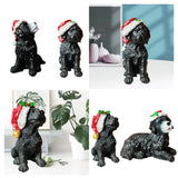 Maxbell Resin Christmas Hat Dog Statue Crafts Cute Decorations Figurine for Garden 3.35x6.10inch