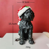 Maxbell Resin Christmas Hat Dog Statue Crafts Cute Decorations Figurine for Garden 3.35x6.10inch