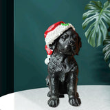 Maxbell Resin Christmas Hat Dog Statue Crafts Cute Decorations Figurine for Garden 3.35x6.10inch