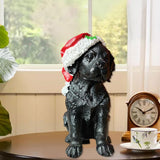 Maxbell Resin Christmas Hat Dog Statue Crafts Cute Decorations Figurine for Garden 3.35x6.10inch