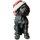 Maxbell Resin Christmas Hat Dog Statue Crafts Cute Decorations Figurine for Garden 3.35x6.10inch