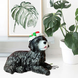 Maxbell Resin Christmas Hat Dog Statue Crafts Cute Decorations Figurine for Garden 3.54x4.33inch