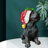 Maxbell Resin Christmas Hat Dog Statue Crafts Cute Decorations Figurine for Garden 3.54x6.30inch