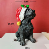 Maxbell Resin Christmas Hat Dog Statue Crafts Cute Decorations Figurine for Garden 3.54x6.30inch