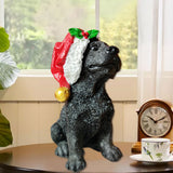 Maxbell Resin Christmas Hat Dog Statue Crafts Cute Decorations Figurine for Garden 3.54x6.30inch