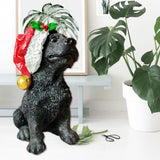 Maxbell Resin Christmas Hat Dog Statue Crafts Cute Decorations Figurine for Garden 3.54x6.30inch