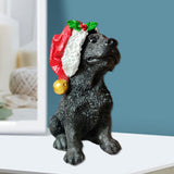 Maxbell Resin Christmas Hat Dog Statue Crafts Cute Decorations Figurine for Garden 3.54x6.30inch