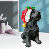 Maxbell Resin Christmas Hat Dog Statue Crafts Cute Decorations Figurine for Garden 3.54x6.30inch