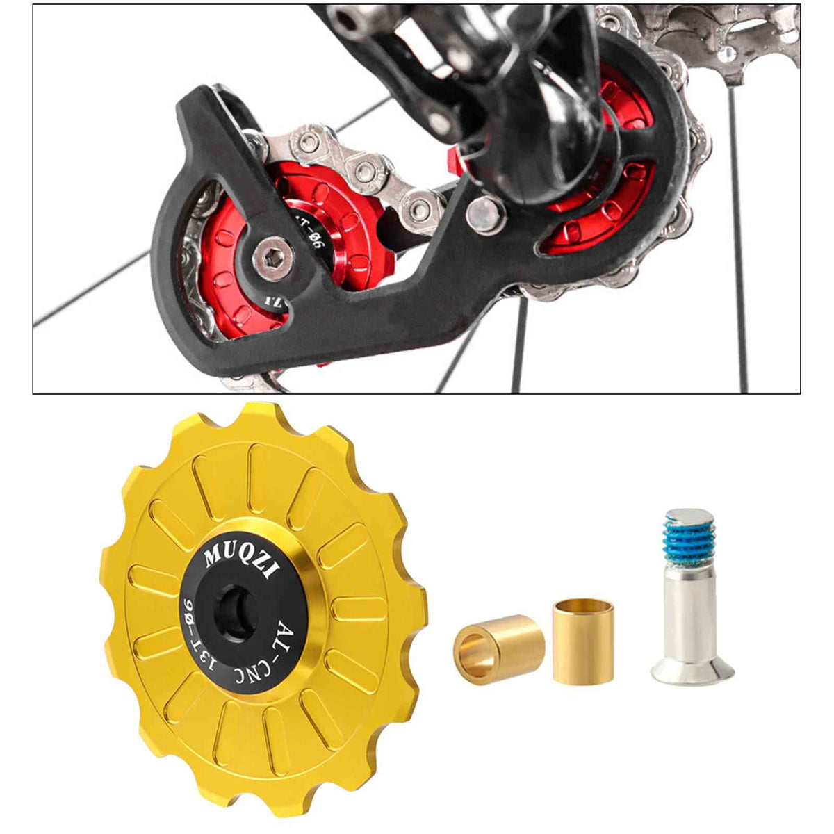 Maxbell Bike Rear Derailleur Pulley 11T - 17T Jockey Wheel Guide Roller 13T Gold