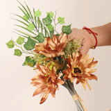 Maxbell Artificial Fake Silk Sunflower Bouquets Decor for Garden Wedding Light Brown