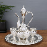 Maxbell 8 PCS European Style Wine Decanter Set With Cups And Tray Silver White