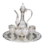 Maxbell 8 PCS European Style Wine Decanter Set With Cups And Tray Silver White
