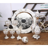 Maxbell 8 PCS European Style Wine Decanter Set With Cups And Tray Silver White