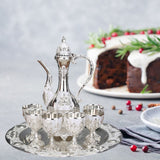 Maxbell 8 PCS European Style Wine Decanter Set With Cups And Tray Silver White