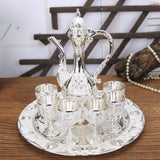 Maxbell 8 PCS European Style Wine Decanter Set With Cups And Tray Silver White