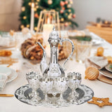 Maxbell 8 PCS European Style Wine Decanter Set With Cups And Tray Silver White