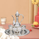 Maxbell 8 PCS European Style Wine Decanter Set With Cups And Tray Silver White