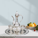 Maxbell 8 PCS European Style Wine Decanter Set With Cups And Tray Silver White