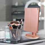 Maxbell Trifold LED Makeup Mirror Touch Screen Portable Dimmable for Travel Women Rose Gold