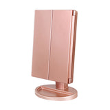 Maxbell Trifold LED Makeup Mirror Touch Screen Portable Dimmable for Travel Women Rose Gold