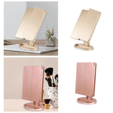 Maxbell Trifold LED Makeup Mirror Touch Screen Portable Dimmable for Travel Women Rose Gold