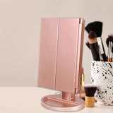 Maxbell Trifold LED Makeup Mirror Touch Screen Portable Dimmable for Travel Women Rose Gold