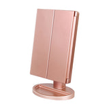 Maxbell Trifold LED Makeup Mirror Touch Screen Portable Dimmable for Travel Women Rose Gold