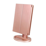 Maxbell Trifold LED Makeup Mirror Touch Screen Portable Dimmable for Travel Women Rose Gold