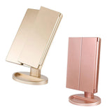 Maxbell Trifold LED Makeup Mirror Touch Screen Portable Dimmable for Travel Women Rose Gold