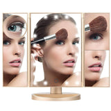 Maxbell Trifold LED Makeup Mirror Touch Screen Portable Dimmable for Travel Women Rose Gold